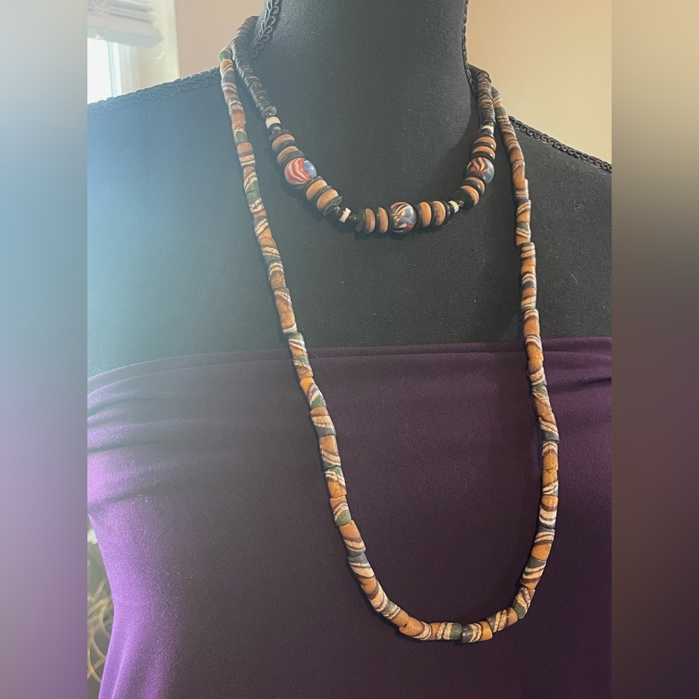 Handcrafted Brown & Multicolor clay and porcelain Bead Necklace Set